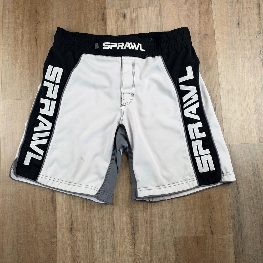Sprawl Fusion Men's 34 Inch Waist Black White BJJ MMA Fighting Training Shorts